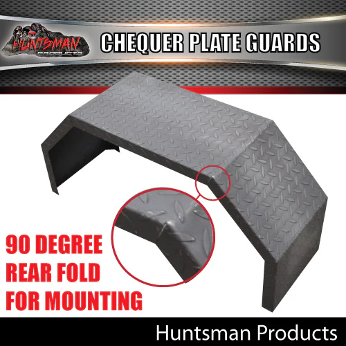 x2 Single Axle Off Road Trailer Mudguards Chequer Steel. 330mm Wide & Steps - Image 5