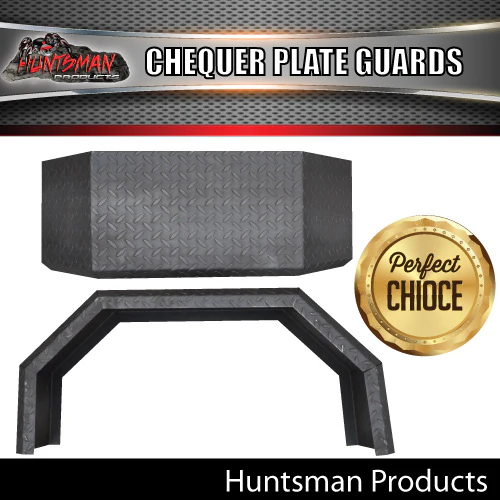 x2 Single Axle Off Road Trailer Mudguards Chequer Steel. 330mm Wide & Steps - Image 6
