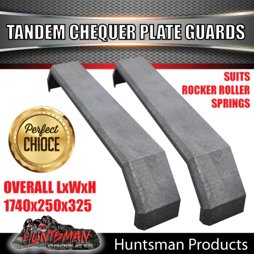 2x 1740mm x 250mm Tandem Trailer Mudguards Chequer Steel & Steps suits Rocker Roller Springs - Image 2