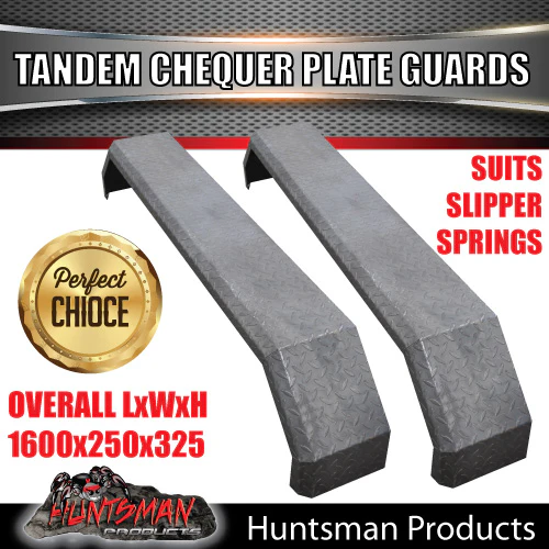 2x 1600mm x 250mm Tandem Trailer Mudguards Chequer Steel & Steps suits Slipper Springs - Image 2