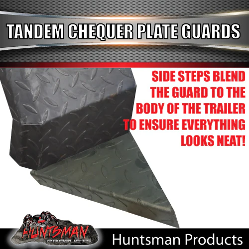 2x 1600mm x 250mm Tandem Trailer Mudguards Chequer Steel & Steps suits Slipper Springs - Image 6
