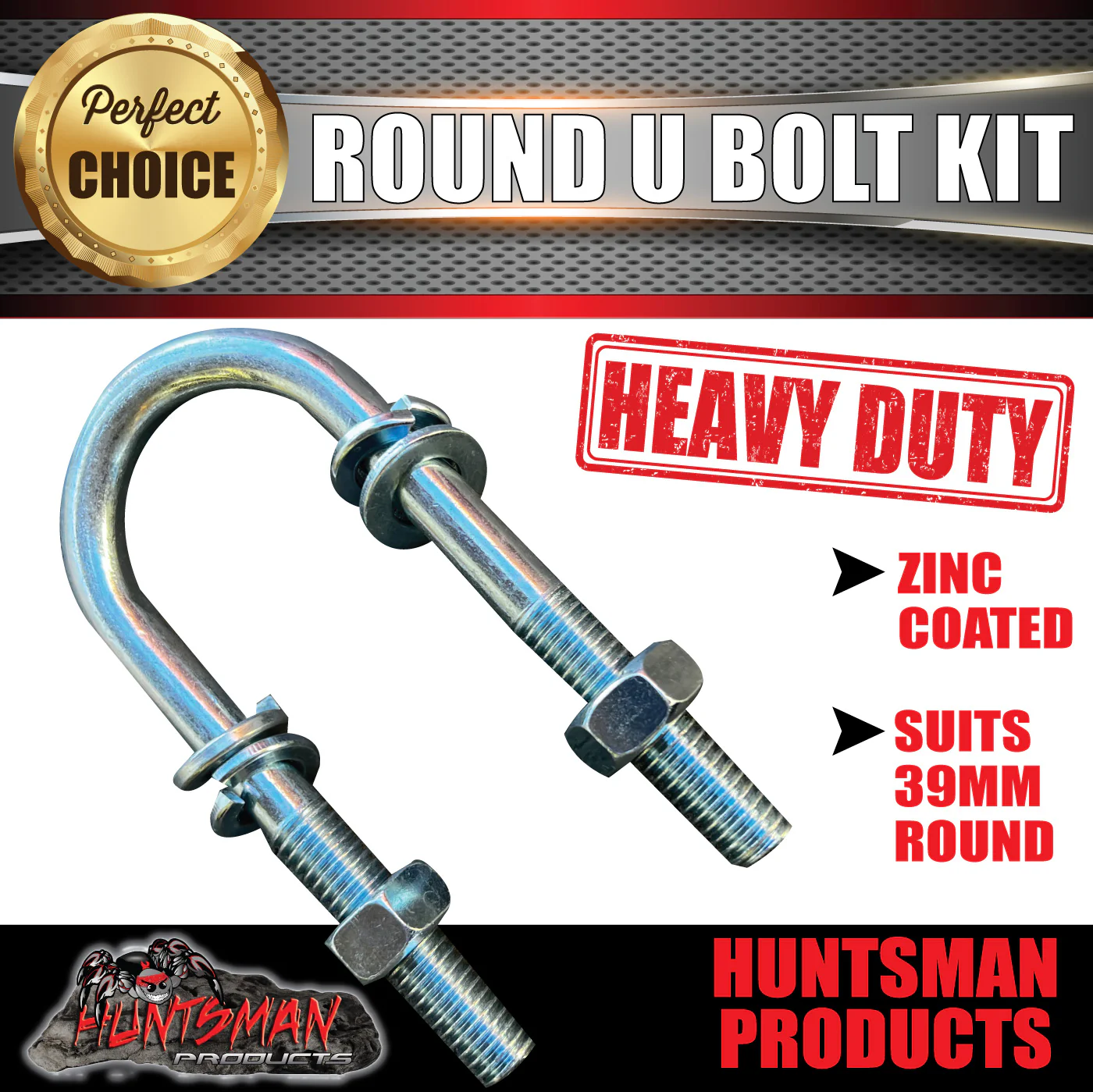 Trailer U Bolt Kit. 39mm x 115mm Round. With Fish Plates & Axle Pads - Image 2