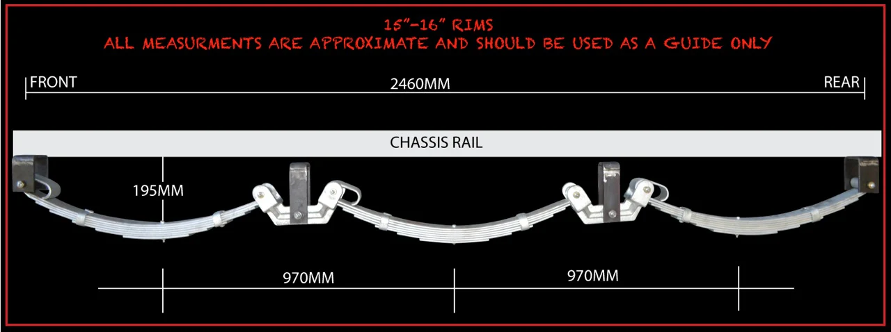 Tri Axle 6750kg 9 Leaf Galvanised Dacromet Rocker Roller Trailer Spring & U Bolt Set. 7mm Thick Springs! - Image 2