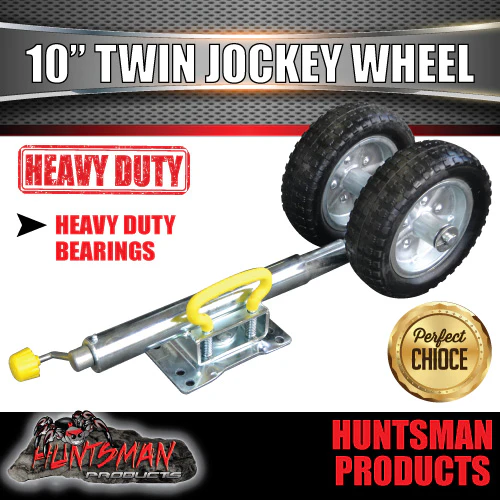 Twin Wheel 10" Trailer Caravan Jockey Wheel 1600kg Swing Up Solid wheels + U Bolts Suit 100x50mm Frame - Image 4