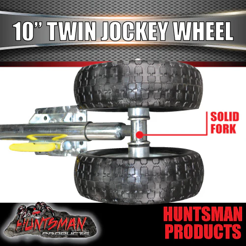 Twin Wheel 10" Trailer Caravan Jockey Wheel 1600kg Swing Up Solid wheels + U Bolts Suit 100x50mm Frame - Image 6