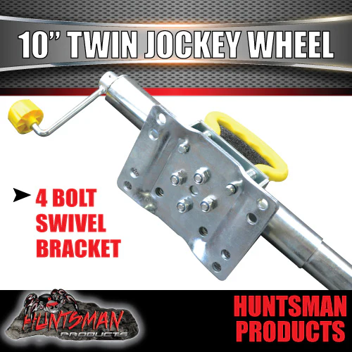 Twin Wheel 10" Trailer Caravan Jockey Wheel 1600kg Swing Up Solid wheels + U Bolts Suit 75x50mm Frame - Image 3