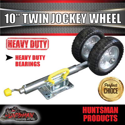 Twin Wheel 10" Trailer Caravan Jockey Wheel. 1600kg Swing Up. Solid Wheel. Greasable - Image 4