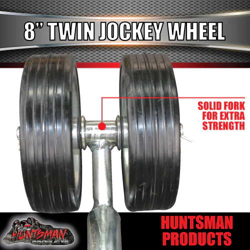 Twin 8" Trailer Caravan Jockey Wheel. 1200kg Swing Up. Solid Wheel Greasable - Image 2