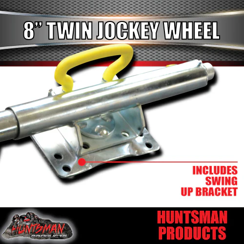 Twin 8" Trailer Caravan Jockey Wheel. 1200kg Swing Up. Solid Wheel Greasable - Image 3