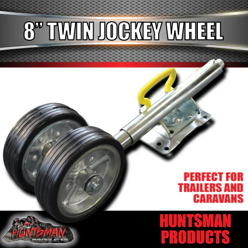 Twin 8" Trailer Caravan Jockey Wheel. 1200kg Swing Up. Solid Wheel Greasable - Image 4