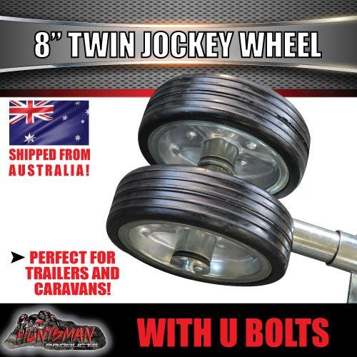 Twin 8" Trailer Caravan Jockey Wheel 1200kg Swing Up Solid wheels + U Bolts Suit 100x50mm Frame - Image 2