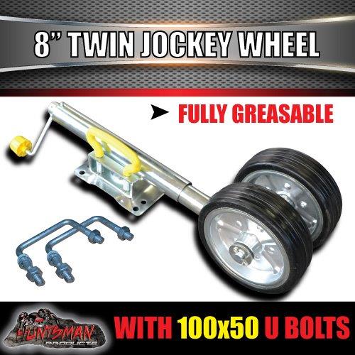 Twin 8" Trailer Caravan Jockey Wheel 1200kg Swing Up Solid wheels + U Bolts Suit 75x50mm Frame - Image 5