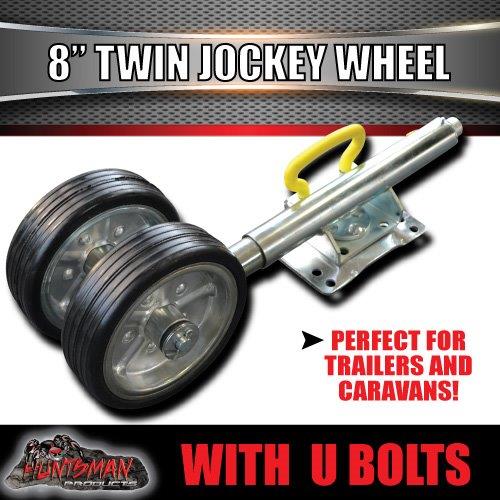 Twin 8" Trailer Caravan Jockey Wheel 1200kg Swing Up Solid wheels + U Bolts Suit 75x50mm Frame - Image 6