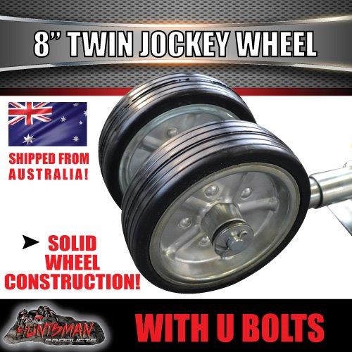 Twin 8" Trailer Caravan Jockey Wheel 1200kg Swing Up Solid wheels + U Bolts Suit 75x50mm Frame - Image 8