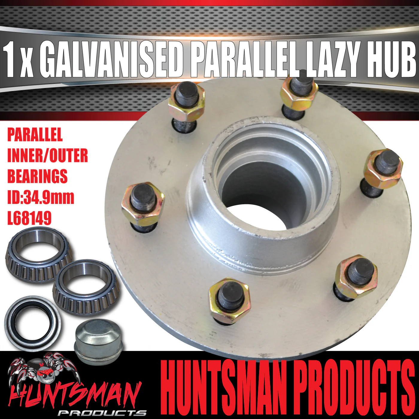 x1 Dacromet Parallel 6 stud Trailer Caravan Hub 6/139.7 pcd & 68149 Bearings - Image 4