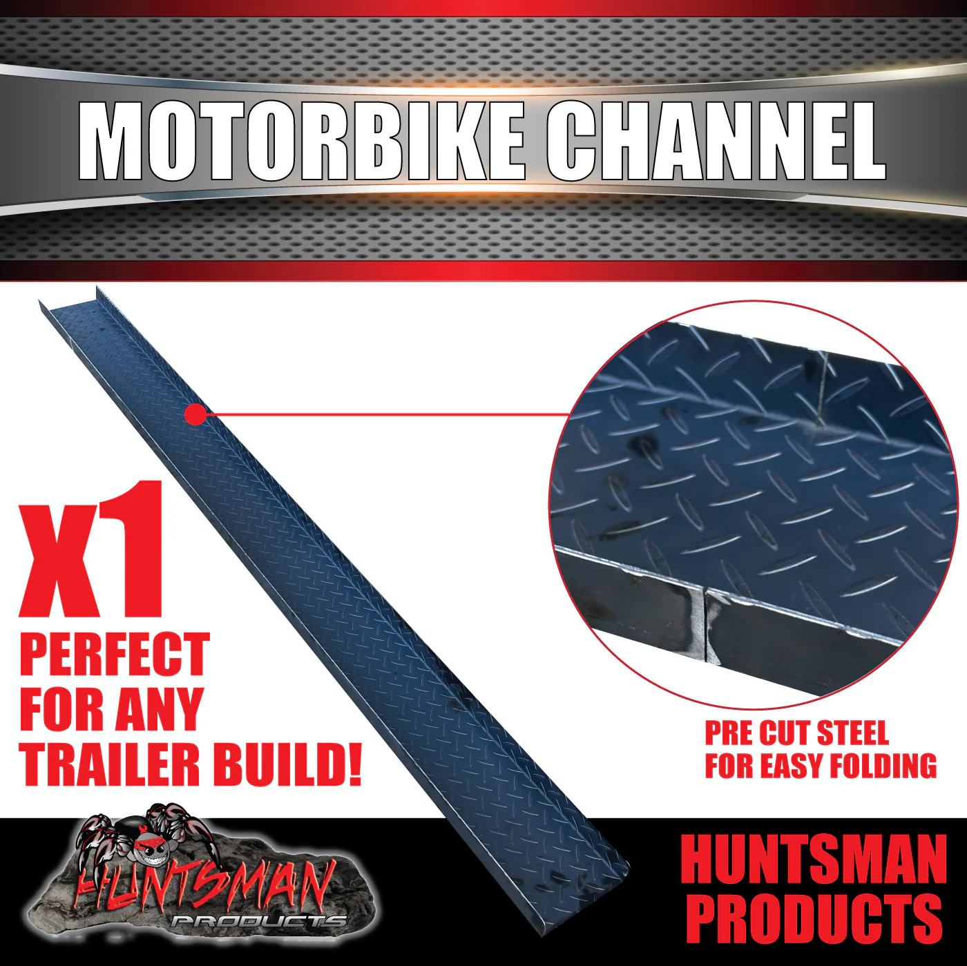 x1 Motorbike Trailer C Channel Runner. 2.1mm Chequer Plate Finish. 2440m L x 185mm W - Image 2