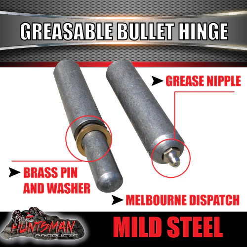 x10 Steel Greasable Bullet Hinge Steel Pin & Brass Washer 200mm x 23mm - Image 4