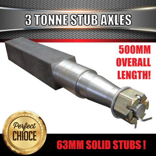 x2 3000kg Trailer Caravan Stub Axle 63mm Square x 500mm suit 30210 &29749 Bearings - Image 2