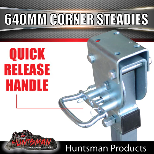 2x Caravan Trailer 640mm Drop Down Corner Steadies Stabilizer Legs & Winder - Image 4