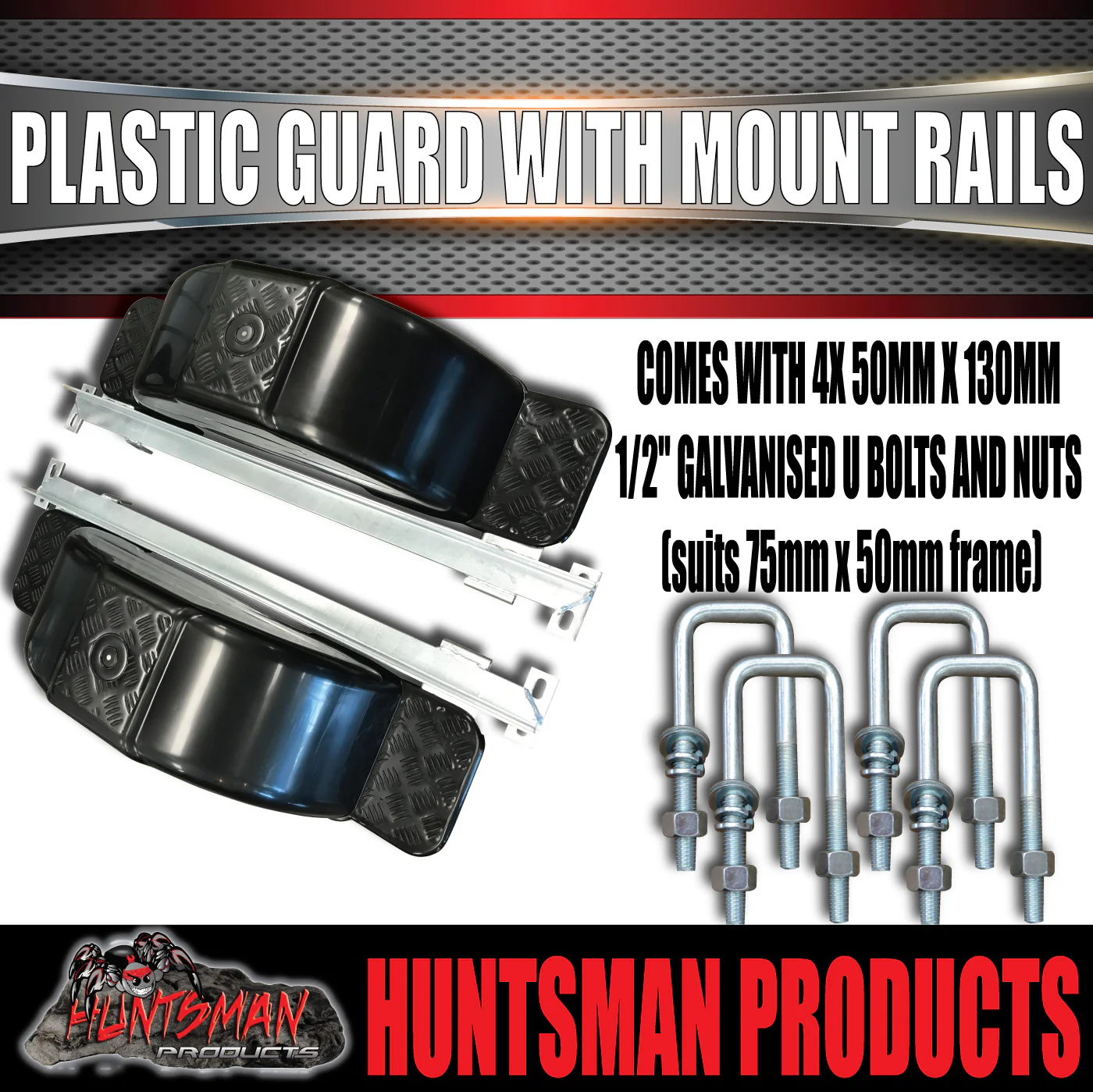 x2 Boat Trailer Slipper Spring Mount Rails + Black Plastic Guards Suit 13" & 14" Tyres - Image 12