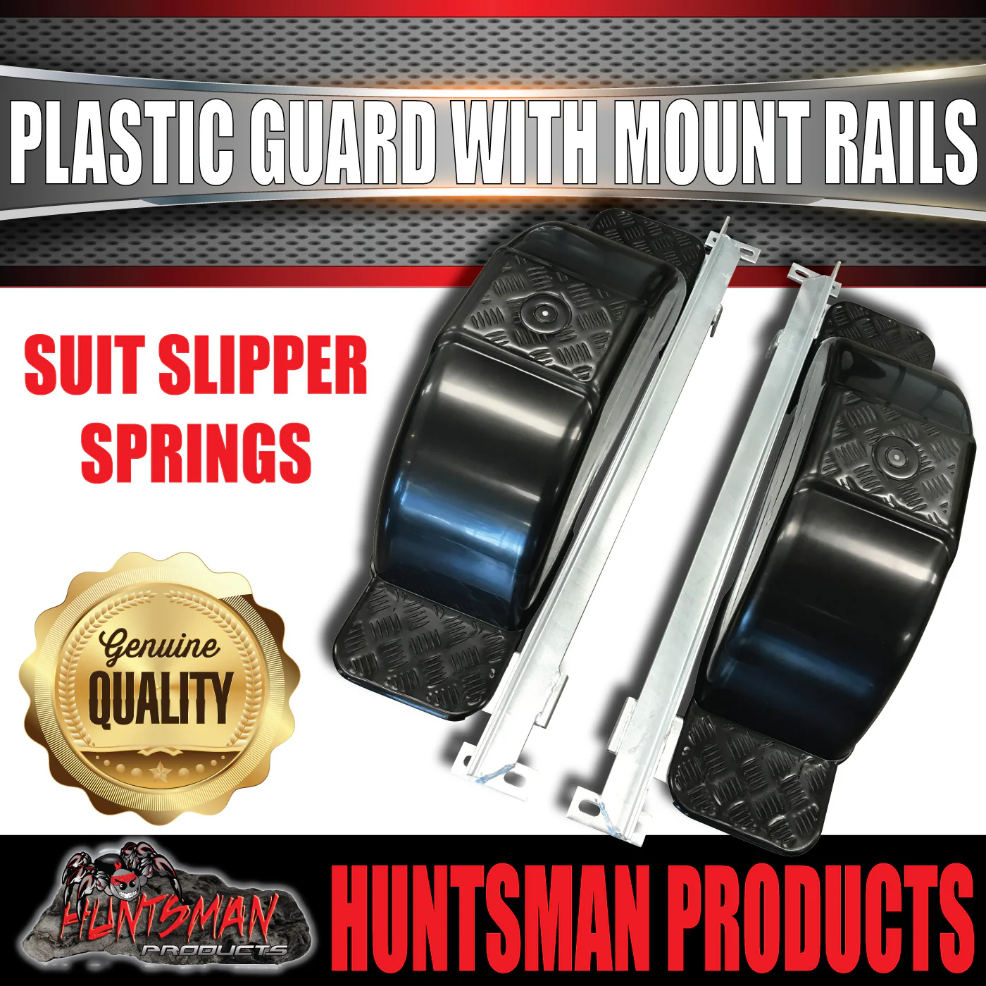 x2 Boat Trailer Slipper Spring Mount Rails + Black Plastic Guards Suit 13" & 14" Tyres - Image 4