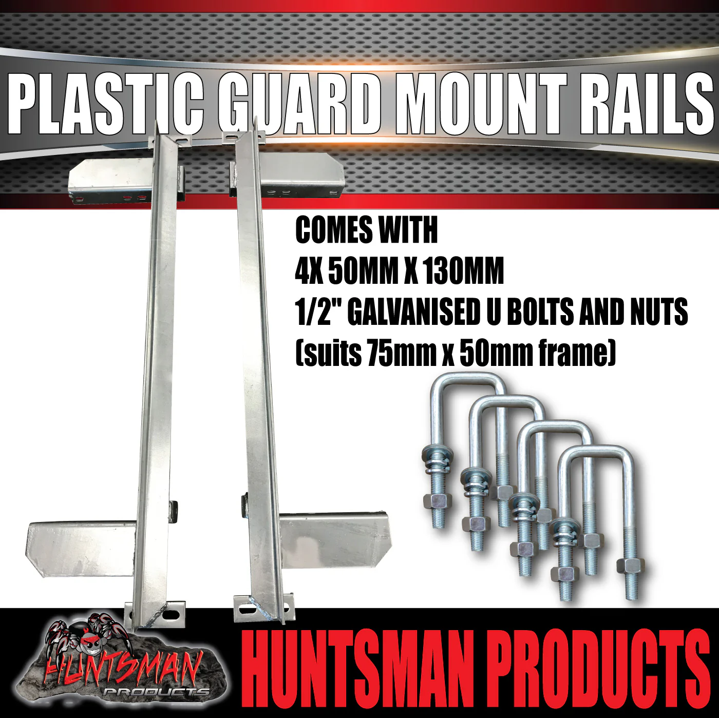 x2 Boat Trailer Slipper Spring Mount Rails + Black Plastic Guards Suit 13" & 14" Tyres - Image 6