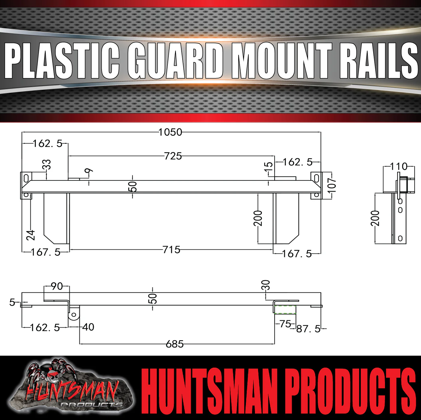 x2 Boat Trailer Slipper Spring Mount Rails suit Plastic Guards 13" or 14" Wheels - Image 3