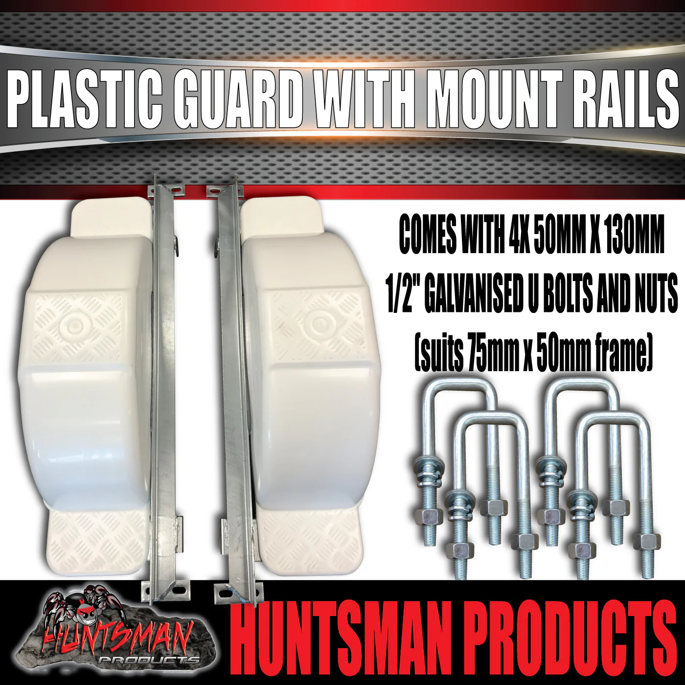 x2 Boat Trailer Slipper Spring Mount Rails + White Plastic Guards Suit 13" & 14" Tyres - Image 3