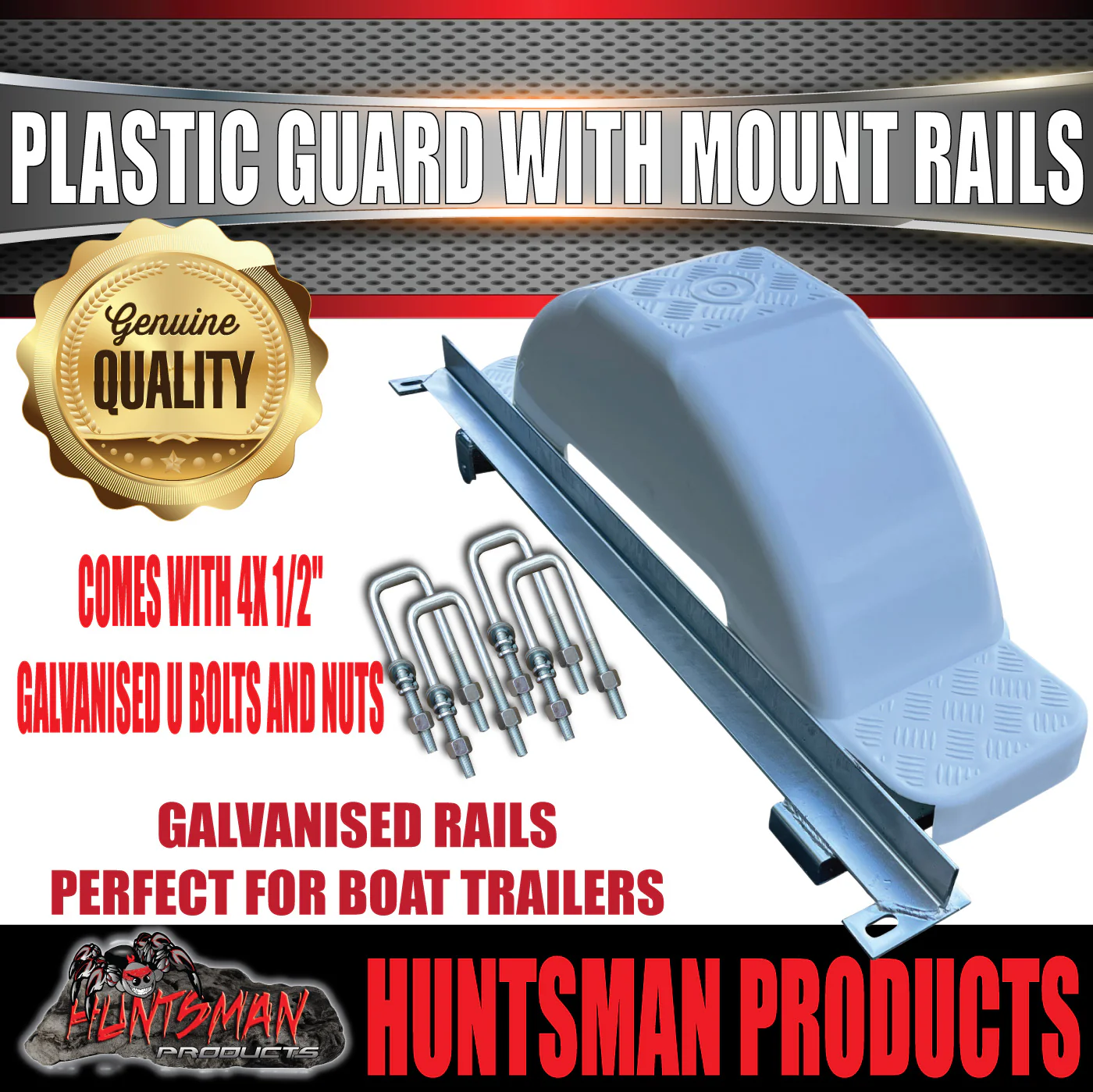 x2 Boat Trailer Slipper Spring Mount Rails + White Plastic Guards Suit 13" & 14" Tyres - Image 5