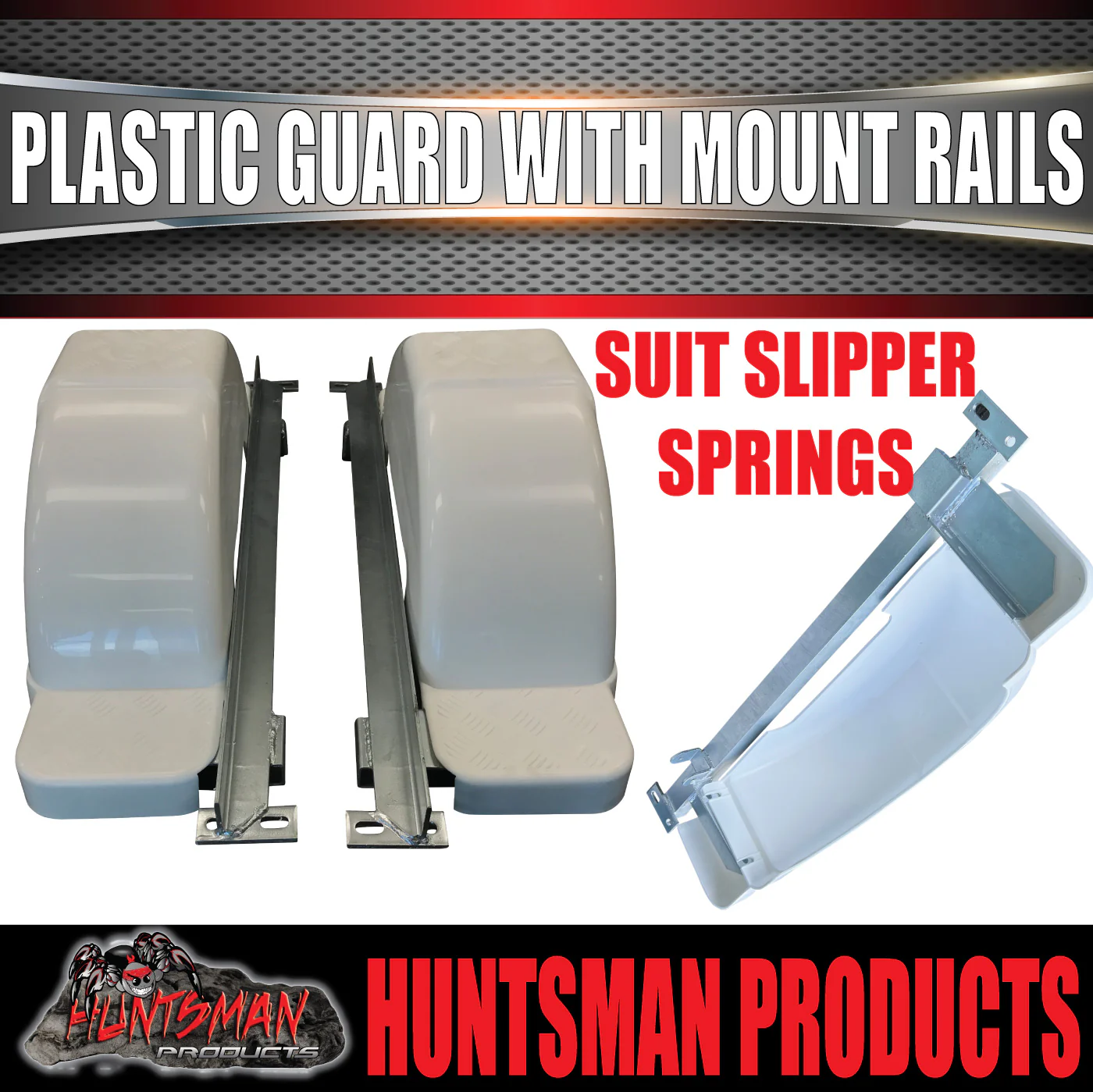 x2 Boat Trailer Slipper Spring Mount Rails + White Plastic Guards Suit 13" & 14" Tyres - Image 6