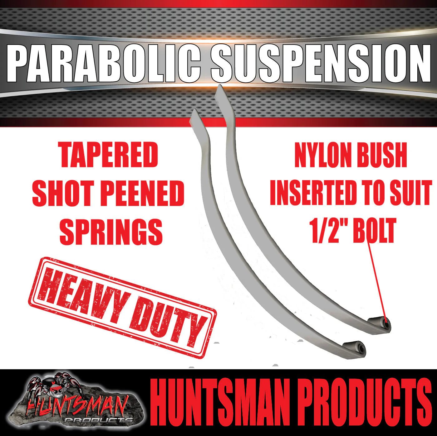 x2 Dacromet 18mm Trailer Parabolic 1500kg Springs + U Bolt & Hanger Kit. - Image 4