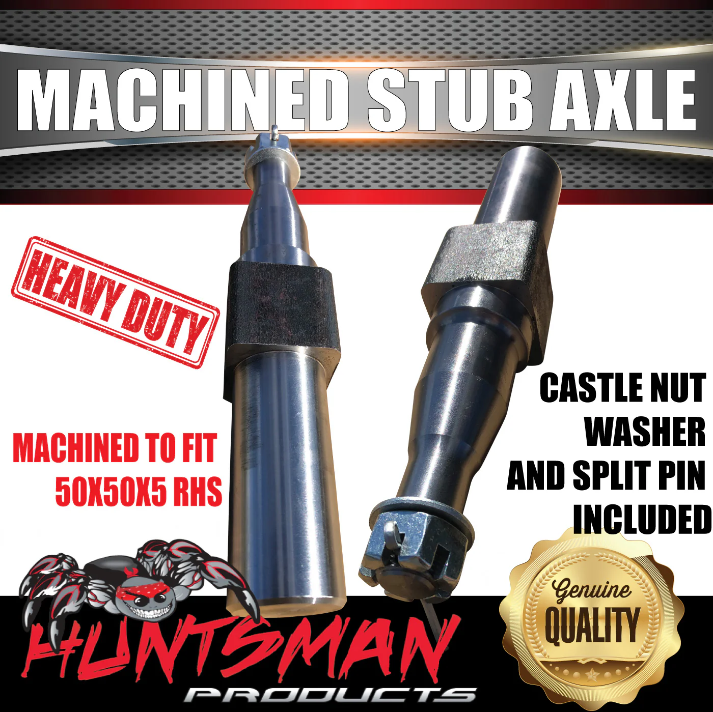 X2 Machined Trailer S/L Stub Axles 45x250mm To Sleeve Into 50mm x50mm x5mm RHS - Image 2