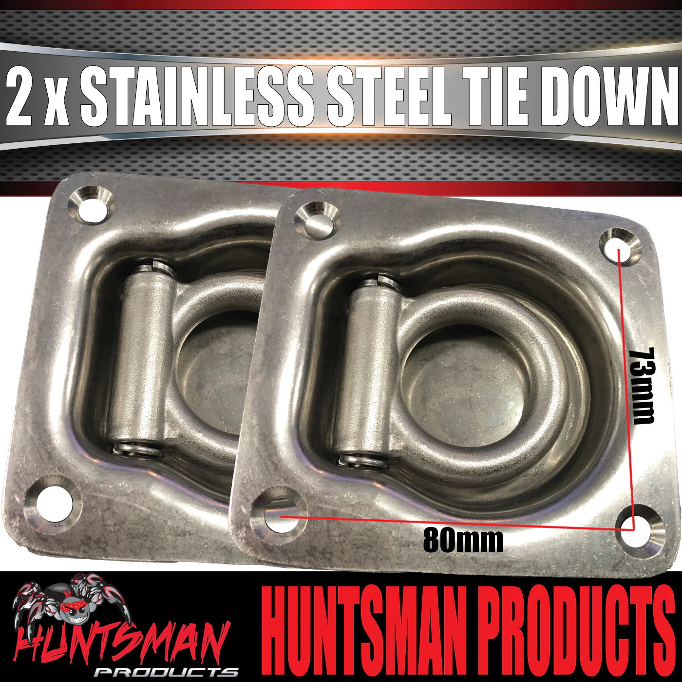 x2 Stainless Steel Lashing Ring Tie Down Point. 95mm x 102mm. Anchor For Trailer Utes - Image 2