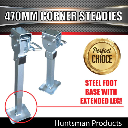 4x 470mm Trailer Caravan Drop Down corner Legs Steadies & Handle. Steel Foot! - Image 3