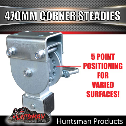 4x 470mm Trailer Caravan Drop Down corner Legs Steadies & Handle. Steel Foot! - Image 4