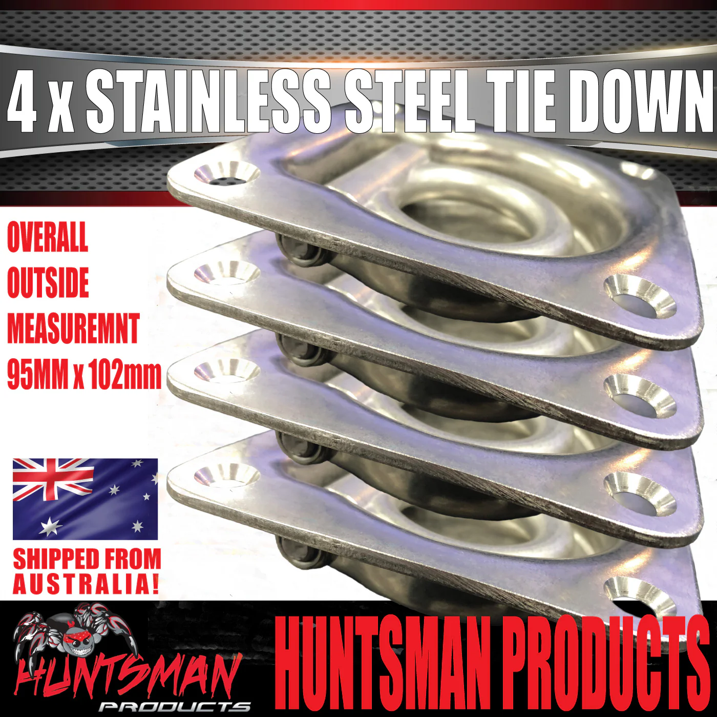 x4 Stainless Steel Lashing Ring Tie Down Point. 95mm x 102mm. Anchor For Trailer Utes - Image 4