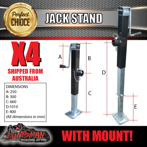 4x Canopy Trailer Caravan Jack Stand 3600kg Rated Heavy Duty 600mm Extension - Image 2